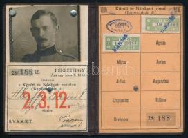 1916 Budapesti Villamos Városi Vasút Rt. fényképes bérletjegy, 12x8 cm