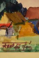 Olvashatatlan jelzéssel: Házak. Akvarell, papír, üvegezett keretben, 18×29 cm