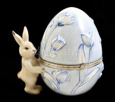 Villeroy & Boch nyuszis porcelán tojás, kézzel festett, jelzett, hibátlan, m: 11,5 cm
