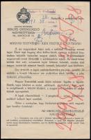 1938-1941 Magyar Szövetség Ereklyés Országzászló Nagybizottsága pártoló tagsági jegy és reklám nyomt...