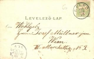 1900 Beled, Gönye vendéglője, étterem, Fő tér, Béla major, Római katolikus templom. L. F. Kummert fl...