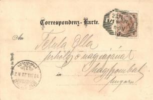 1899 Vienna, Wien; Münchener Löwenbräu Bierhalle / beer hall advertisement. Art Nouveau, floral, lit...