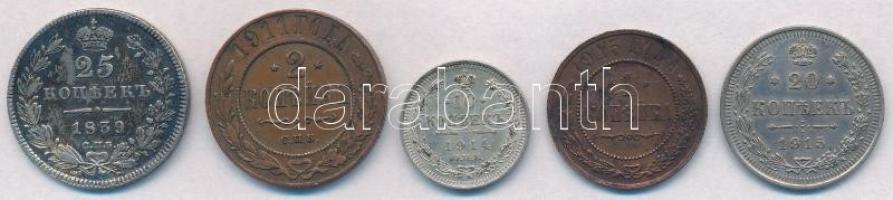 Orosz Birodalom 1839. 25k Ag "I. Miklós" + 1911. 2k Cu + 1914. 10k Ag +1915. 1k Cu + 20 Ko...