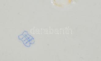 Herendi dobozka, kézzel festett, kopott, jelzett (koronás), 16,5×8 cm