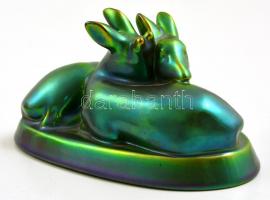 Zsolnay eozin mázas őzpár, jelzett, hibátlan, h:16 cm, m:8 cm