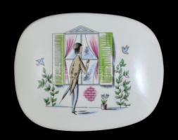 Rosenthal fedeles tálka, Raymond Peynet mintával, kézzel festett, javított, 14x11x4 cm