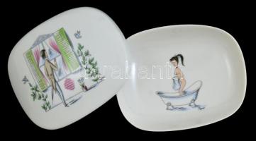 Rosenthal fedeles tálka, Raymond Peynet mintával, kézzel festett, javított, 14x11x4 cm