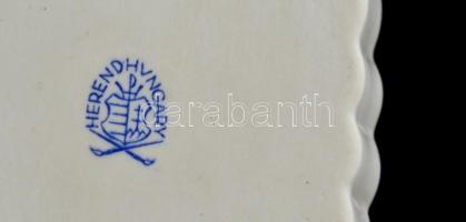 Herendi virág mintás tálka, kézzel festett, jelzett, kopott, 12,5×8 cm