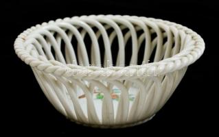 Herendi csipkebogyó mintás áttört kosár, kézzel festett, jelzett, hibátlan,  d:9 cm