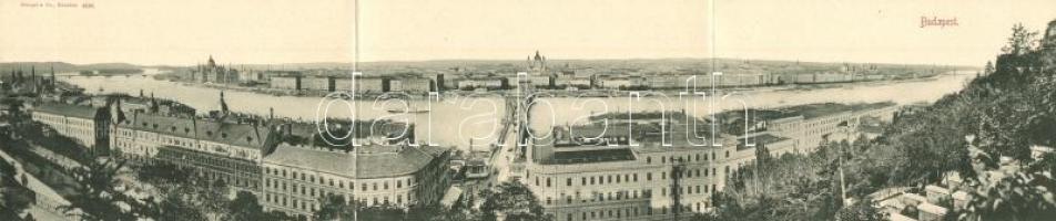 Budapest I. Kihajtható 3-részes panorámalap: Lánchíd, Bazilika, Országház