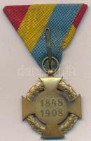 1908. "Katonai Jubileumi Kereszt" aranyozott Br kitüntetés nem saját mellszalaggal T:2,2-
...