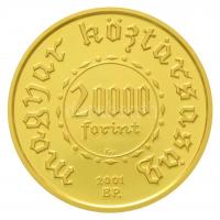 2001. 20.000Ft Au "Ezeréves a magyar pénzverés" dísztokban tanúsítvánnyal (6,96g/0.986) T:...