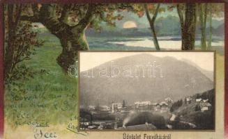 Fenyőháza, Lubochna; üdülők, naplemente litho keret / villas. Art Nouveau litho sunset frame (EM)
