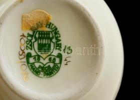 Zsolnay pillangó mintás kis váza, kézzel festett, kopott, jelzett, m: 11,5 cm