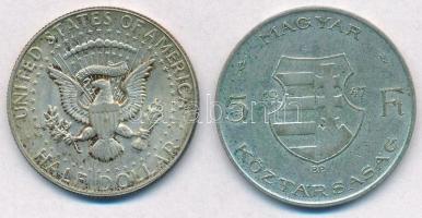 Vegyes: Amerikai Egyesült Államok 1967. 1/2$ Ag "Kennedy" + Magyarország 1947. 5Ft Ag &quo...