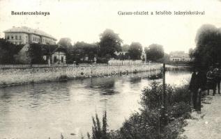 Besztercebánya, Banska Bystrica; Garam folyó, Felsőbb leányiskola. Karniol kiadása / Hron River, girls school (EK)