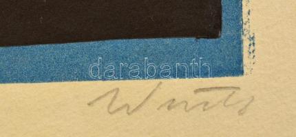 Würtz Ádám (1927-1994): Kompozíció, fametszet, papír, jelzett, kartonra ragasztva, 35×41 cm