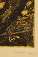 Görög Rezső (1930- ): Halász, színezett rézkarc, papír, jelzett, paszpartuban, üvegezett fa keretben...