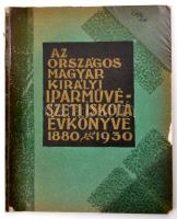 1930 Az Országos Magyar Királyi Iparművészeti Iskola Évkönyve 1880-1930. Az intézet ötvenéves fennállása alkalmából. Szerk.: Helbing Ferenc. Bp., Kir. M. Egyetemi Nyomda, 28 p.+ XII t.+29-94 p. Gazdag képanyaggal illusztrálva. Kiadói papírkötés, viseltes, ragasztott borítóval, a tanítványok névsoránál bejelölésekkel.  Szolláth György (1927-2009) éremművész névbélyegzőjével.