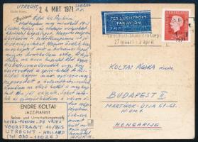 1971 Koltai Endre jazz zongorista saját kézzel írt képeslapja lányának