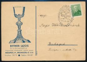 1939 Bp. IV., Bittner Lajos ötvösművész reklámos levelezőlapja