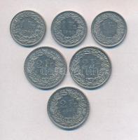 Svájc 1969-1994. 1Fr (3xklf) + 2Fr (3xklf) T:2 Switzerland 1969-1994. 1 Franc (3xdiff) + 2 Francs (3xdiff) C:XF