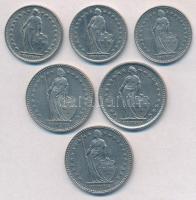 Svájc 1969-1994. 1Fr (3xklf) + 2Fr (3xklf) T:2
Switzerland 1969-1994. 1 Franc (3xdiff) + 2 Francs (...