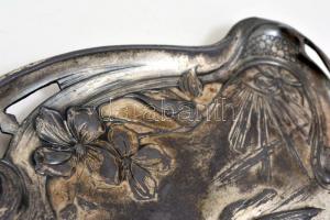 Royal Zinn szecessziós ón tálca, jelzett, apró horpadással, 27×17 cm