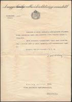 1945 Teleki Géza vallás és közoktatásügyi miniszter aláírása hivatalos levélen