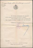 1921 Vass József vallás és közoktatásügyi miniszter aláírása hivatalos levélen