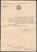 1914 Jankovich Béla vallás és közoktatásügyi miniszter aláírása kinevezésen