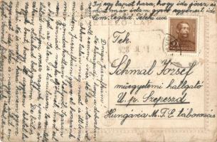 Cegléd a jövőben. Montázslap humoros motorkerékpárossal. Sárik Gyula kiadása / in the future montage...