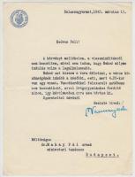 1942 Dr. Vannay Béla Balassagyarmat polgármesterének aláírása hivatalos levélen