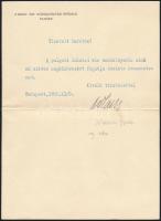 1930 Wlassits Gyula jogász, igazságügyminiszter aláírása hivatalos levélen