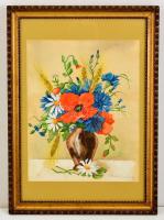 Szabó Erzsébet (?-): Virágcsendélet. Akvarell, papír, jelzett, üvegezett keretben, 34×25 cm