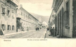 Oravicabánya, Oravita; Fő utca, Korona szálloda, üzlet. Weiss Félix kiadása / main street, hotel, shop