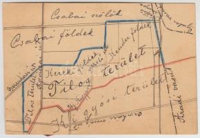 1889 Vadászjegy békéscsabai, kígyósi területre, viaszpecséttel, hátoldalán kézzel rajzolt helyszínra...