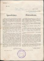 1946-47 Csehszlovák-magyar lakosságcsere a Felvidéken. Kitelepített család dokumentumai. 9 db