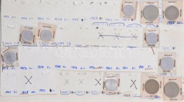 ~100db-os vegyes magyar érme tétel gyűrűs mappa lapjaira rögzítve, közte egy ezüst: 1849NB 6kr Ag T:...