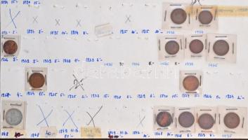 ~100db-os vegyes magyar érme tétel gyűrűs mappa lapjaira rögzítve, közte egy ezüst: 1849NB 6kr Ag T:...