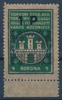 1927 Sopron városi illetékbélyeg 1 P / 1 K eredeti gumival