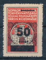 1948 Sopron városi illetékbélyeg 50 f / 3 Ft eredeti enyvezéssel