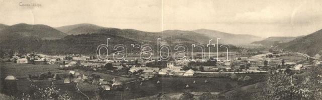 Csucsa, Ciucea; kihajtható panorámalap, fűrésztelep, vasútállomás, templom. Ferencz és Társa utóda, Dunky Elek műterméből / foldable panoramacard with sawmill, railway station, church