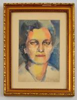 Pálczer Mária (?-?): Női portré. Akvarell, papír, jelzett, üvegezett keretben, 24,5x15,5 cm
