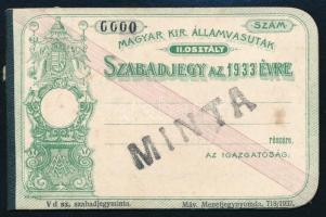 1933 MÁV másodosztályú szabadjegy minta