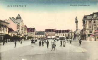 Szombathely, Horváth Boldizsár tér, villamos, üzletek, Sabaria nyomda. Grosz D. kiadása (EK)