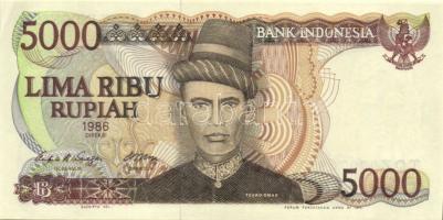 Indonézia 1984-88. 100R, 500R (2x) 2klf papíron, 1000R, 5000R, 10.000R teljes sor!  T:I