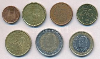 Spanyolország 1999-2003. 1c-2E (7xklf) forgalmi sor, 2c-es nélkül T:2 Spain 1999-2003. 1 Cent - 2 Euro (7xdiff) coin set, without 2 Cents C:XF