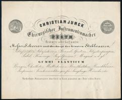 1853 Pest Váci utca, Christian Junck orvosi eszközöket forgalmazó cégének díszes fejléces számlája