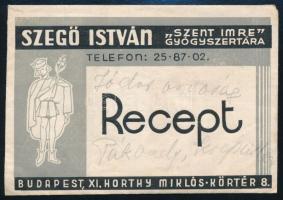 1938 Szegő István "Szent Imre" Gyógyszertárának (Bp. XI.) receptborítékja